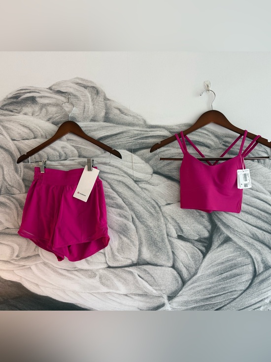 lululemon athletica Pants - Lululemon Pink Flare Matching Set Like a Cloud Bra + Hotty Hot Shorts Size 2 NWT